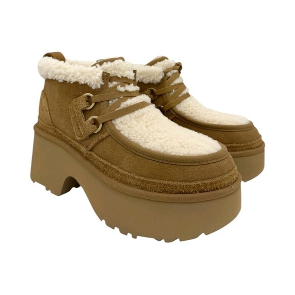 New UGG CLASSIC NEW HEIGHTS SHEARLING LACE UP CHESTNUT SUEDE WOMEN'S BOOTS US 9 - Picture 11 of 14